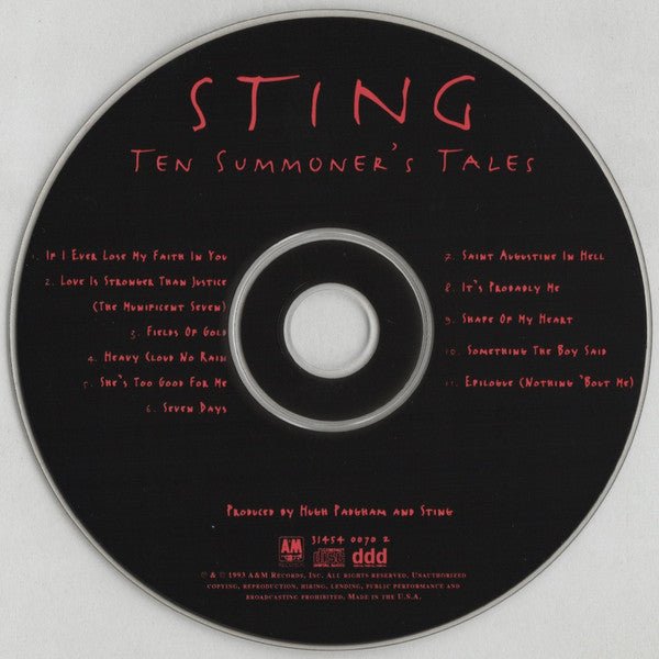 USED - Sting - Ten Summoner's Tales (CD) - Vyle Vinyl