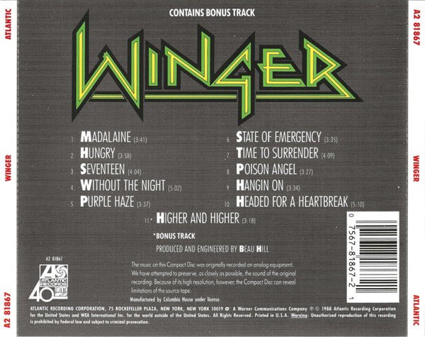 USED - Winger - Winger (CD) - Vyle Vinyl